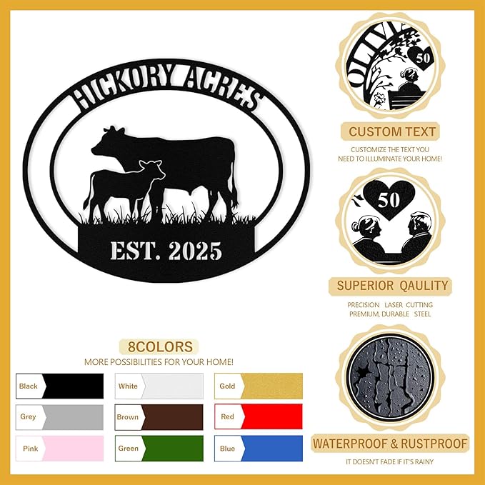 Personalized Farm Cow Calf Signs, Custom Ranch Sign, Customized Farm Metal Signs Outdoor, Custom Large Hanging Family Name Cow Sign for Farms, Ranch, Barn, Farmhouse