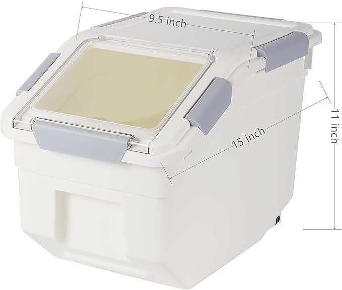 EonTone [2-Pack] 22 lbs Grain Storage Container, 10L Airtight Food Bin with Wheels for Flour,Rice, Pet Food