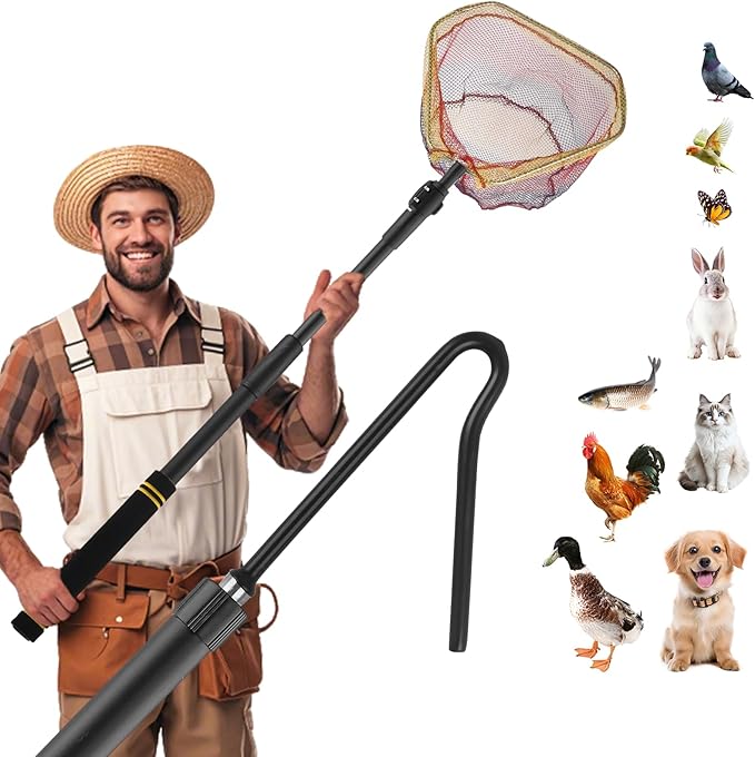 Chicken Catcher Net,37 to 64in Chicken Catcher Leg Hook Extra Long Handle Animal Catcher Pole Heavy Duty with Frosted Tube Extension Pole Poultry Hook Fowl Catcher (Black Tube)