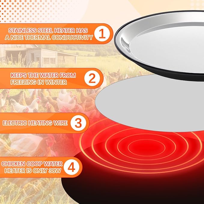 Chicken Water Heater for Winter Chicken Heated Waterer Base 110v 38w Surface Temperature Can Reach About 140 Fahrenheit Degree Poultry Drinker Electric Water Base(9.06 x 9.06 Inches,Black)