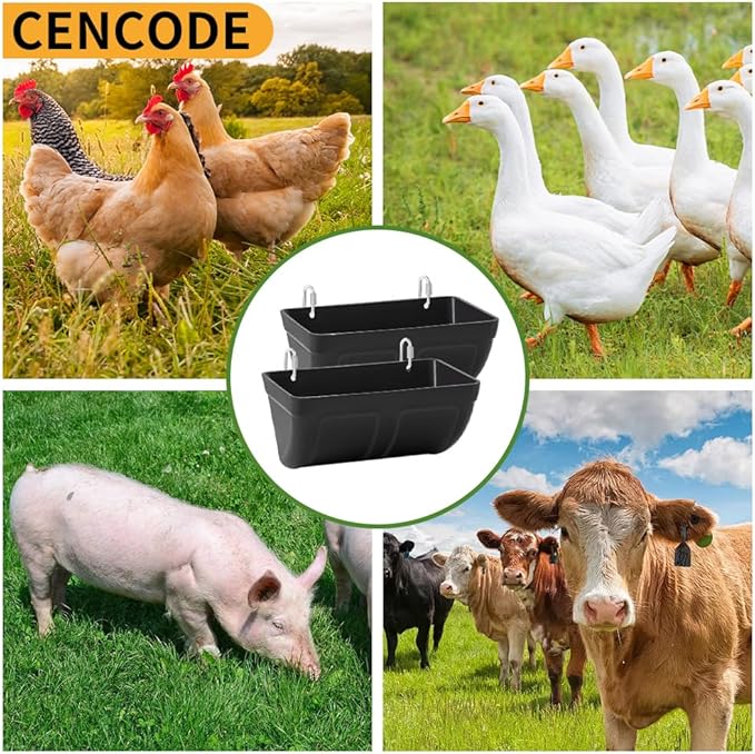 Hanging Chicken Feeder Trough and Goat Feeder, Sheep Deer Poultry Dogs Deers Gooses Duck Fence, 5 Quart Feeder Supplies Livestock Feeding Container Supplies Feeders Waterer Bucket, 3pack Black