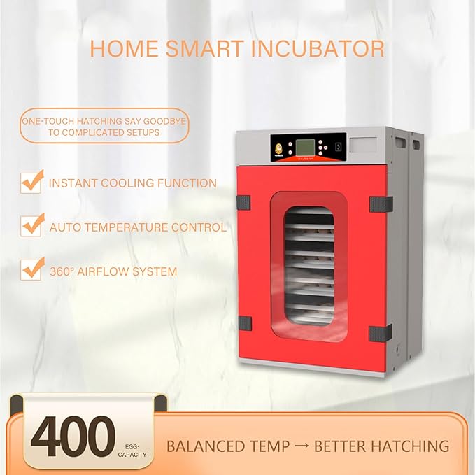 400 Egg Incubator Hatcher Machine for Chicken Duck Poultry, Automatic Egg Turner with Temperature & Humidity Control, 3-in-1 Hatchery with Visual Window, Auto Cooling, Pe Material (110v/220v)