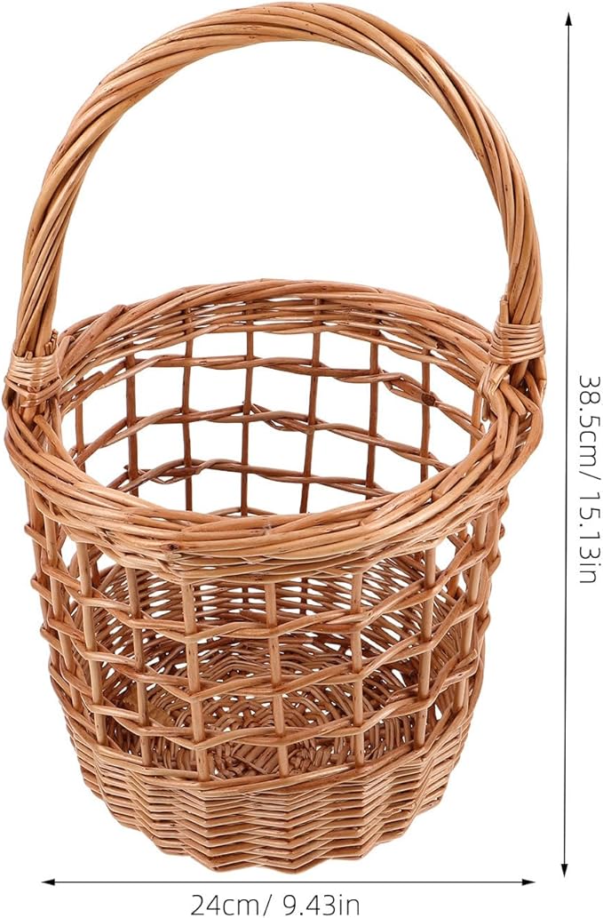 Rustic Wicker Basket: Egg Gathering Basket With Handle - Bread Storage Woven Bin - Rustic Farmhouse Design With Handles For Easy Carrying