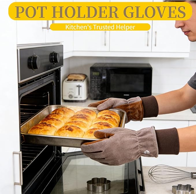 Work Gloves, Puncture and Abrasion Resistant, Heat Resistant, Gardening, Welding, Construction, Cooking, Oven Mitts