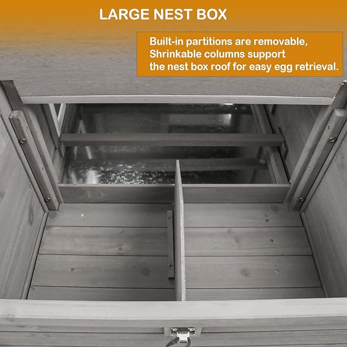 Chicken Coop Solid Wood with Large Run Cage 2 Stories - Asphalt Roof, Nest Box, Pu Wheels, Pole Chicken Perch