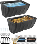 Chicken Feeder, 2 Pack, Poultry Feeders and Waterers, Hanging Goat Feeder, Livestock Fence Feeder, Feed Trough and Waterer Bucket with Clips, Black