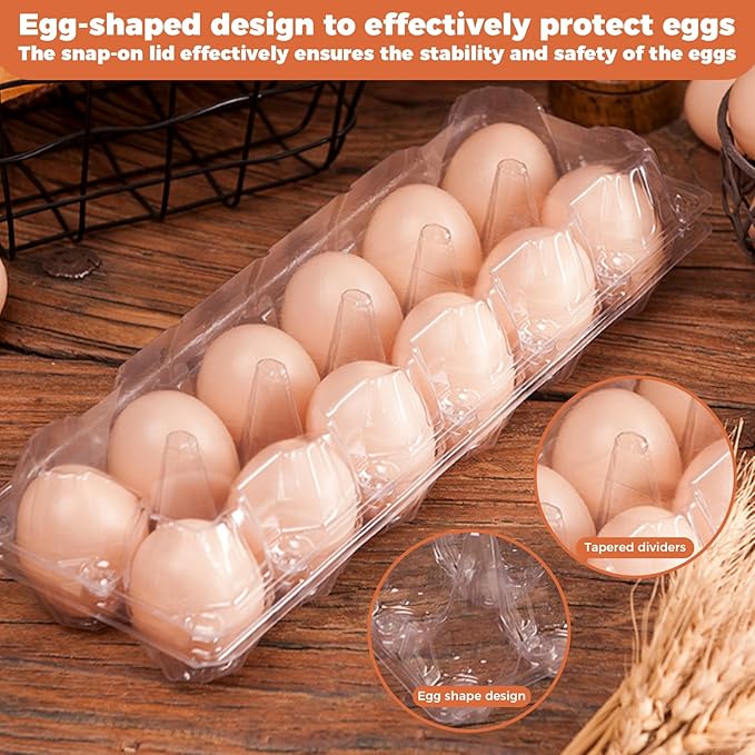 120 Pcs 12 Count Plastic Egg Cartons Cheap Bulk, 2x6 Grids Clear Empty Egg Cartons, Clear Egg Containers for Fresh Chicken Eggs for Chicken Farm Business Market, Refrigerator Use