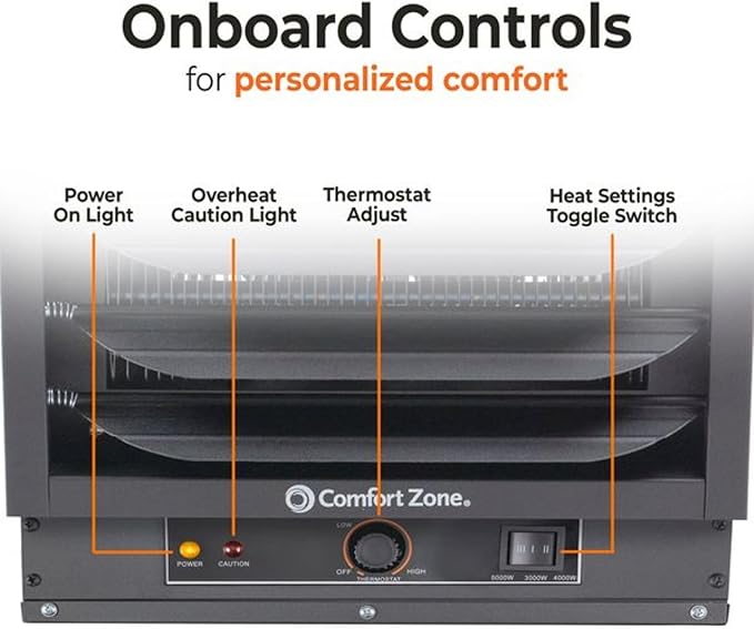 Comfort Zone Hard-Wired Ceiling Mount Garage Electric Space Heater, Fan-Forced, 5,000 watt, 240 volt, Overheat Protection, Thermal Cut-Out Switch, Ideal for Workshop & Garage, ETL Compliant, CZ220BK