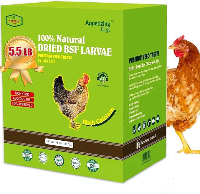 5.5 LBS Dried Black Soldier Fly Larva/Dried Mealworms - 100% Natural BSF Larvae - 85XMore Calcium Than Mealworms - High Calcium Treats for Chickens, Birds, Reptiles, Hedgehog, Geckos, Turtles- 5.5 LBS