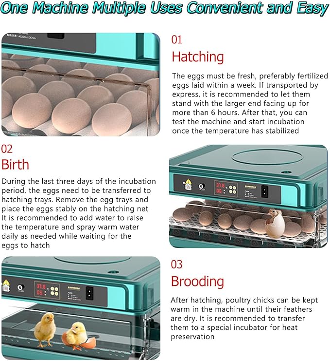 Adjustable Egg Incubators with Automatic Turning and Humidity Control, with Digital Display, for Hatching Eggs Include Chicken Duck Quail