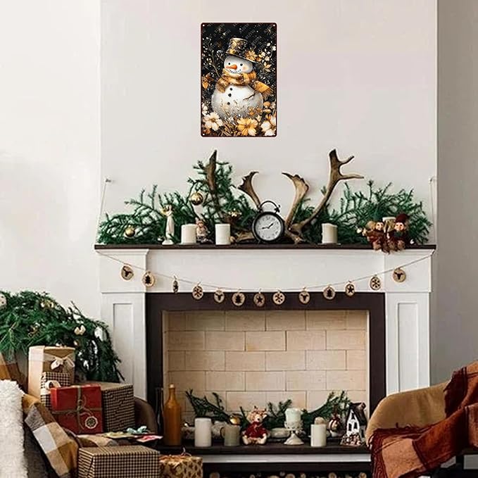Snowman Metal Sign Winter Tin Sign Aluminum Snowflakes Signs for Living Room Farmhouse Outdoor Yard 12×8 Inch