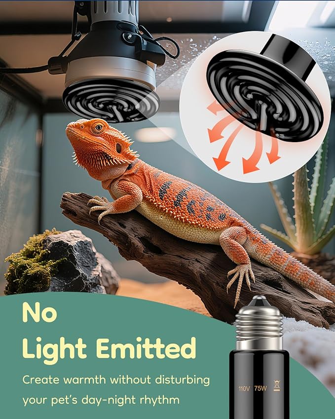 Pawfly 75 W E26 Ceramic Heat Emitter for Reptiles, No Light Emitting Reptile Heat Lamp Bulb, Infrared Ceramics Heat Bulb for Amphibian Chicken Snake Lizard, Ceramic Heat Lamp, Pet Brooder Coop Heater