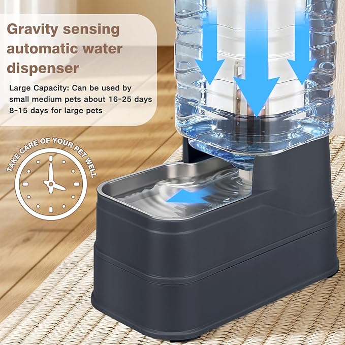 2.2 Gallon Pet Automatic Dog Water Dispenser Cat Gravity Waterer Feeder with Stainless Steel Bowl Large Capacity Puppy Feeding Raised Bowls with Filter,Ice Pack for Large Pets