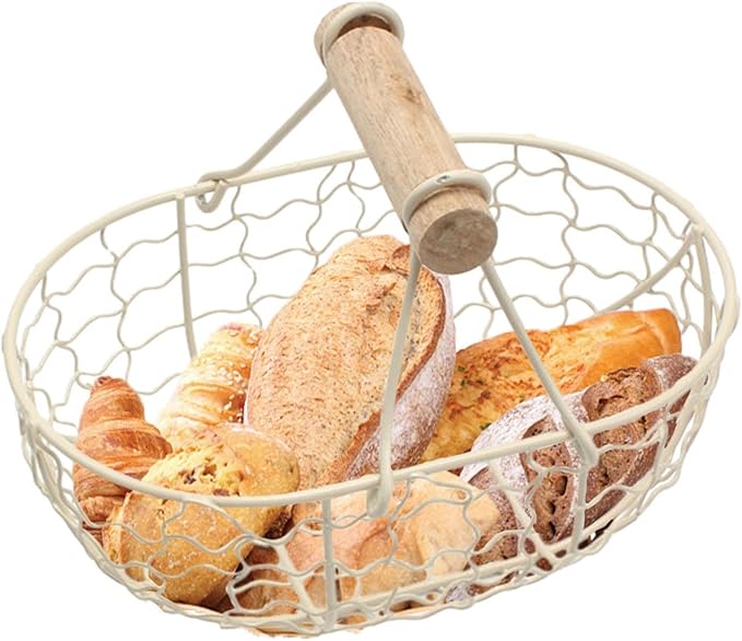 Egg Basket, Egg Collecting Basket, Iron+wood Wire Egg Basket, Chicken Egg Basket, Picnic Storage Basket with Farmhouse Design, Comfortable Handle, Can Hold 12 Eggs for Kitchen, Dining Room, Living Roo