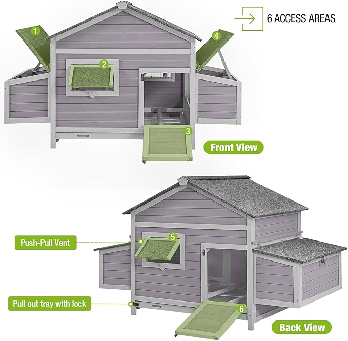 GUTINNEEN Chicken Coop Outdoor Expandable Hen House Poultry Cage with Two Nesting Box,Leakproof Pull-on Tray