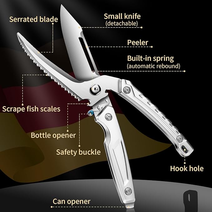 Poultry Shears, Kitchen Scissors for Food, All Purpose Heavy Duty for Chicken Wing/Thigh/Bone, Meat, Quail, Fish, Turkey, Vegetables, Stainless Steel Cooking Aid Scissors, Dishwasher Safe, Separable