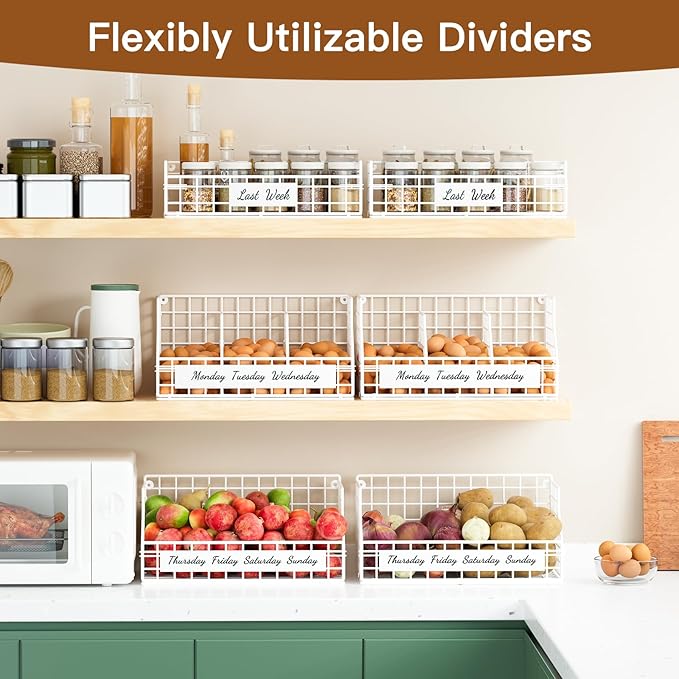 Egg Holder Countertop with 5 Dividers & Labels, 3 Tier Stackable Chicken Egg Baskets for Gathering Fresh Eggs, Egg Holder for Egg Storage, Wall-Mounted, White