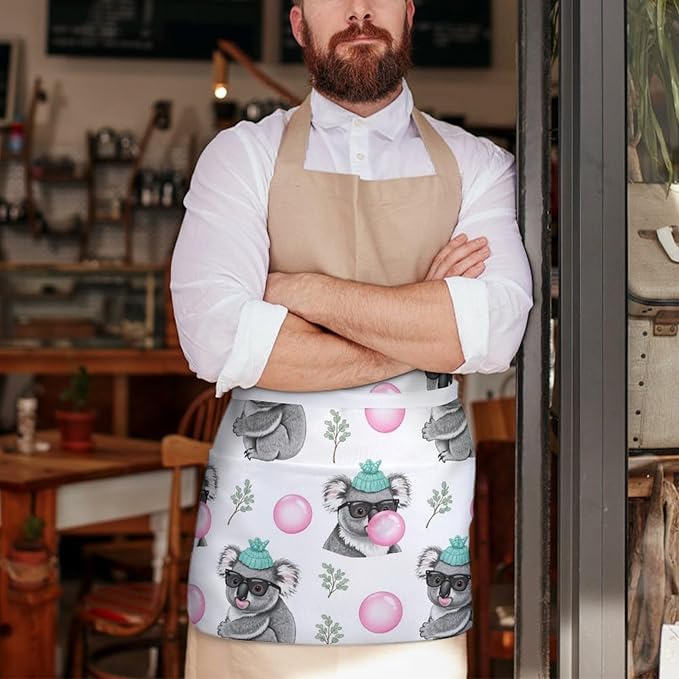 Server Apron with 3 Pockets Waist Waiter Waitress Half Apron Short Aprons