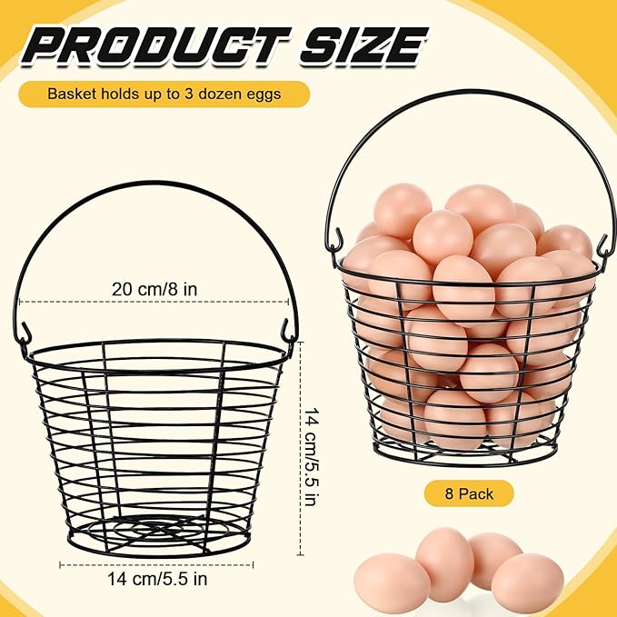 Tandefio 8 Pcs 8" Egg Basket for Storage Collecting Carrying and Transporting Chicken and Duck Eggs, Farm Grade Wire Storage Basket