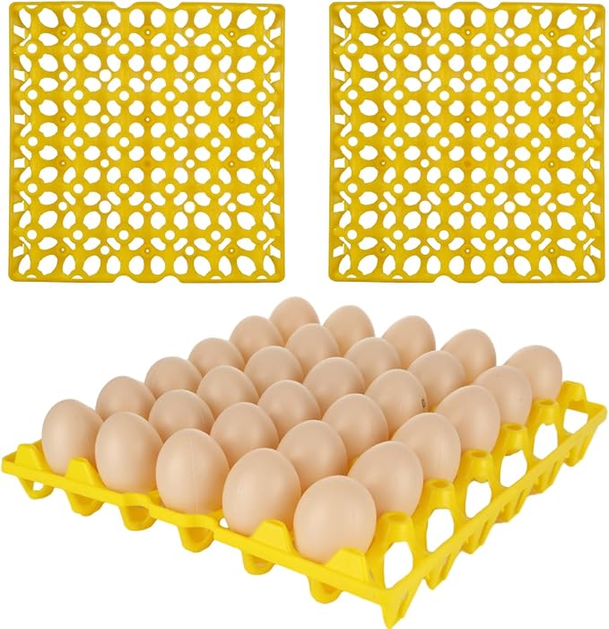 12 PCS Plastic Egg Tray Egg Crates for Fresh Eggs 30-Egg Flats for Chicken Home Farmers Stackable Egg Cartons for Storing Sorting and Shipping Eggs, Yellow