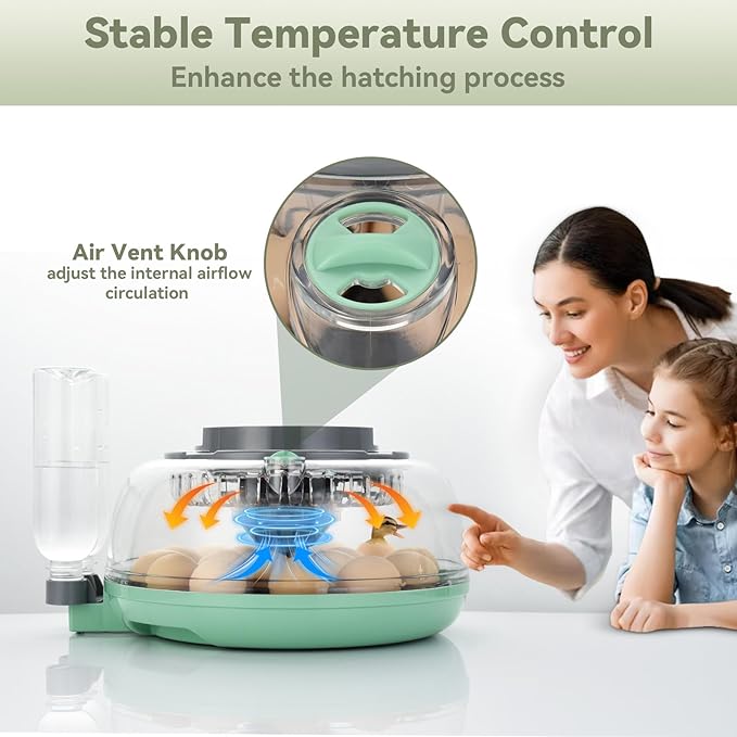 18 Egg Incubator with Automatic Egg Turning - Hatching Unit with Digital Control & Built-in Candler, 2 Size Egg Tray, Automatic Water Refill, Egg Incubator for Hatching Chicken Quail Duck Turkey Goose