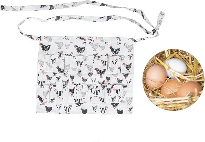 Egg Collecting Apron with 12 Pockets | Convenient Chicken Duck Goose Egg Gathering | Farm & Kitchen Apron for Adults | Sturdy Cloth Material, 160g Weight (Style 5)
