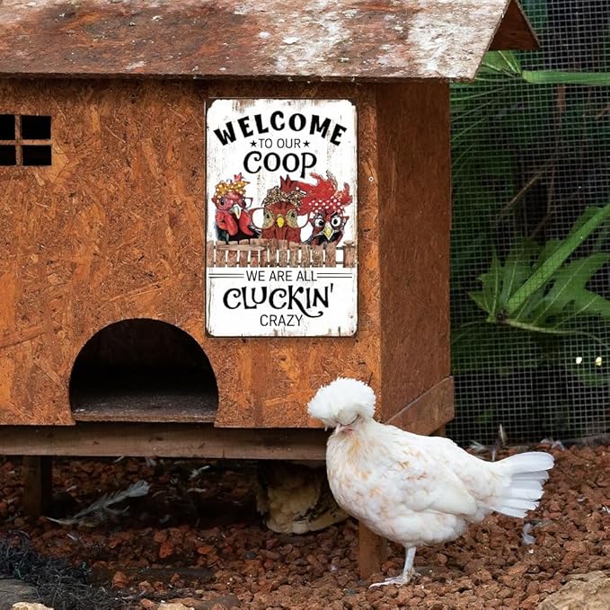 Welcome to Our Coop Funny Chicken Sign Chicken Coop Sign Chicken Decor, Farm Signs for Home Kitchen Outdoor Farmyard, Chicken Decor for Country Cottage, Chicken Lover Sign for Chicken Lover