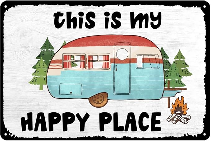 Happy Camper Decor Rv Signs For Campers Camping Metal Signs This Is My Happy Place Sign Camper Decorations For Inside Campers Gifts Campsite Decorations