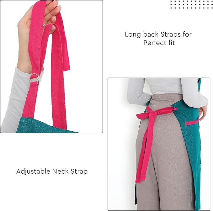 Encasa XO Adjustable Kitchen Cotton Apron With Pockets & Towel Holder Of Size 27x33 in (Azul Blue) for Men & Women Chefs For Cooking & Baking in Home, Restaurants & Barbeque