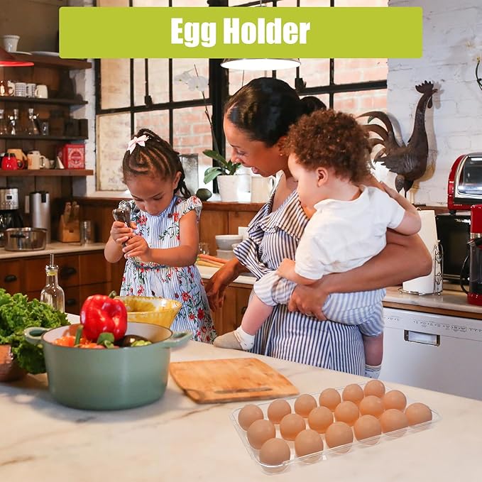 Egg holder for fridge - deviled egg containers with lid, Clear Stackable Plastic Egg Holder, Space-Saving 36 Egg refrigerator Organizer (Clear, Pack of 02)