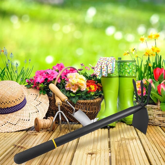 Yardwe Manganese Steel Garden Hoe and Cultivator Tool with Ergonomic Handle for Weeding Soil Loosening Flower Planting and Home Gardening