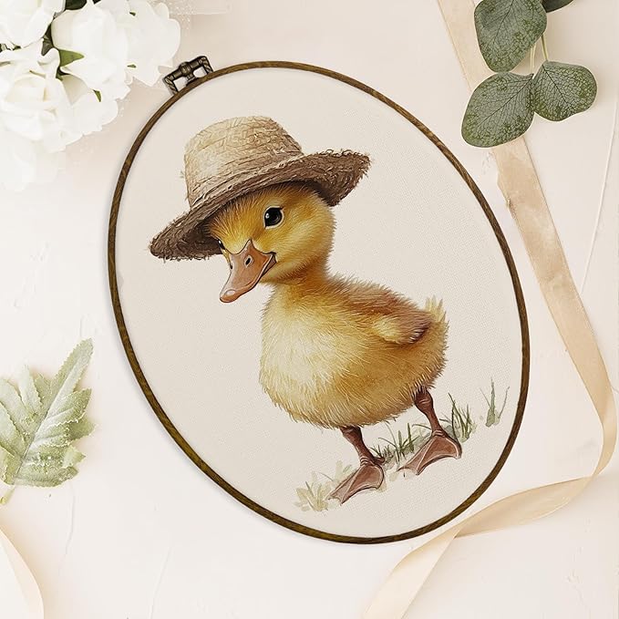 dvhdajed Vintage Funny Duck Oval Wall Art Decor,Neutral Nursery Mallard Duck Framed Canvas Art,Country Farmhouse Ducks Oval Wall Hanging Decor for Nursery Living Room Kitchen Bedroom，8.7x11.3 Inch
