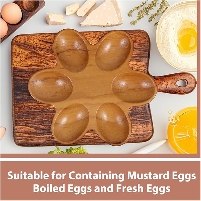 VOSAREA Wooden Egg Tray Wood Deviled Egg Platter Wood Serving Dish Platter for Kitchen Storage Elegant for Countertop and Fridge Use