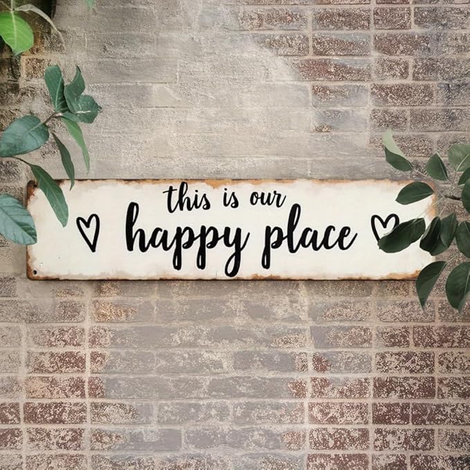 This is Our Happy Place Metal Tin Sign Farmhouse Style Wall Decor for Living Room Bedroom Kitchen Entryway Farmhouse Decor 4x16 Inch