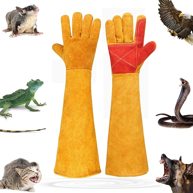 Animal Handing Gloves Bite Proof,Leather Welding Gloves,Multipurpose Puncture Proof Glove for Dog,Cat,Reptile,Snake