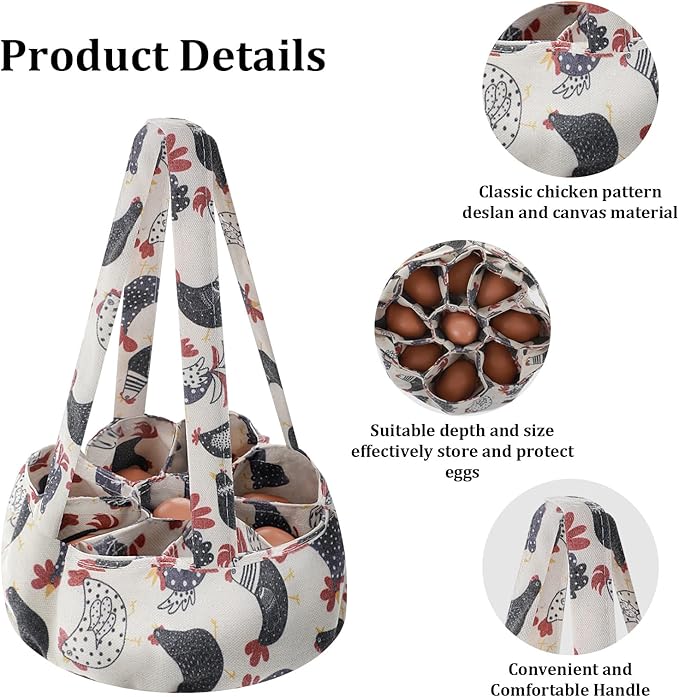 2Pcs Egg Collection Basket, Egg Bags, Portable Eggs Carrier, Eggs Gathering Basket with 9 Pouches for Home Garden Farm Use