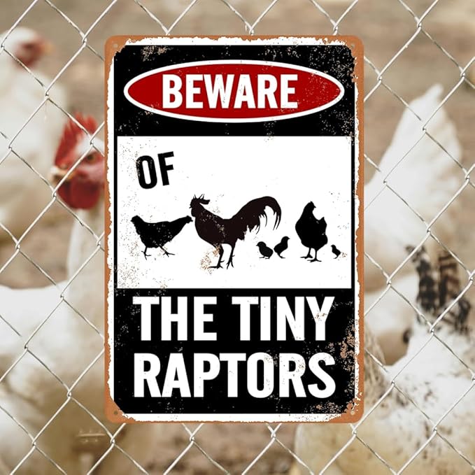 Beware Of Chicken Sign Chicken Signs For Coop Funny Outdoor Chicken Coop Signs Beware Of The Tiny Raptors Sign Chicken Coop Accessories Funny Warning Sign For Chickens Chicken Coop Decor 8x12 Inch