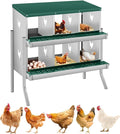 6-Hole Chicken Nesting Box, Rustproof Galvanized Steel, Wall-Mounted Metal Laying Box for Hens, Easy Egg Collection & Cleaning, Roll Away Nest Boxes - Green