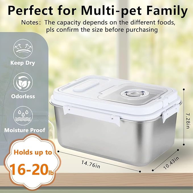 Sanbo Cat Food Storage Container Stainless Steel with Scoop, Airtight Pet Metal Food Storage Bin,Puppy Food Canister,Storage Box with Date Tracker for Kitchen (Sliver, 10L)