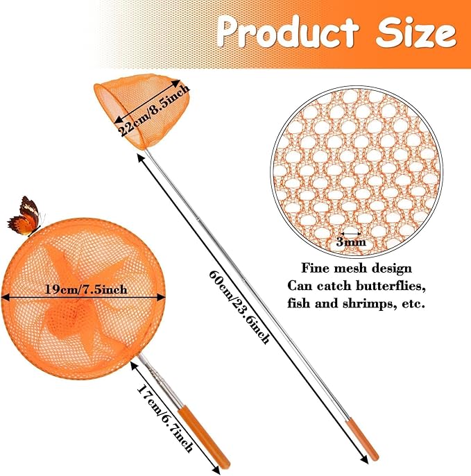 4 Pack Telescopic Butterfly Fishing Nets - Butterfly Catcher Catching Insect Net Colorful Outdoor Tools Catching Bugs Fish Insect Ladybird （Extendable 24 inches）