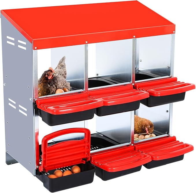 Chickens Laying Boxes for Chicken Coop, 6 Compartments Chicken Nesting Boxes, with Removable Tray, Easy Cleaning, for Hens Outdoor Chicken Coop Farm Yard, Red