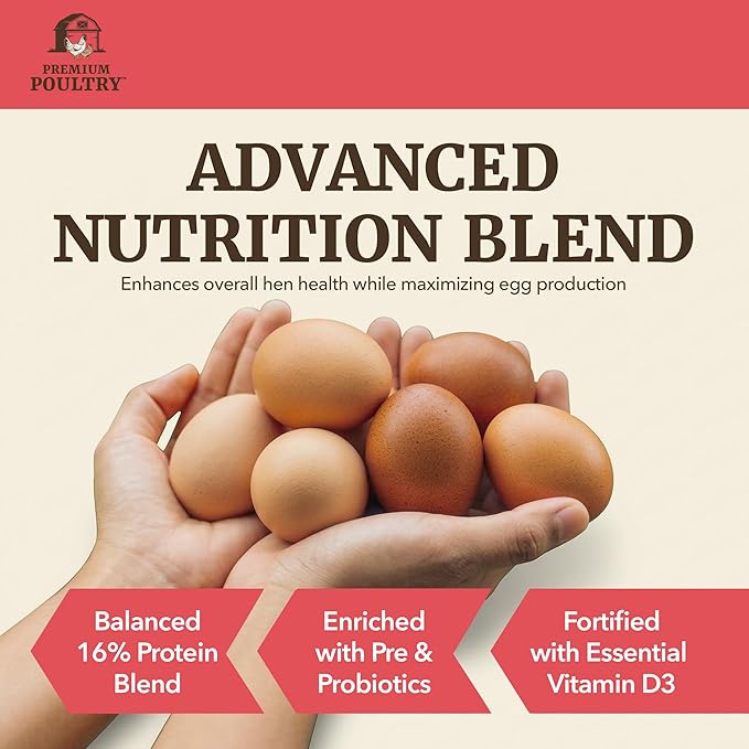 Layer Pellets Chicken Feed, 16% Protein with Pre and Probiotics for Laying Hens, Supports Digestion & Egg Production, 40 Pounds