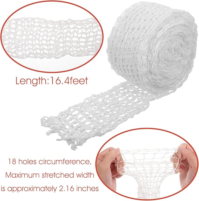 14.76 ft Meat netting, Size 18 Elastic Smoked Meat Food Net Poultry Ham Netting Kitchen Twine Cooking String for Cook Roasting Drying Meats Turkey Ham Sausage Making (White)