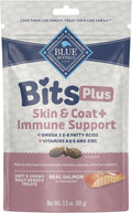 Blue Buffalo Blue Bits Plus Skin & Coat and Immune Support Daily Benefit Dog Treats, Soft & Chewy Salmon Morsels, 3.5-oz. Bag