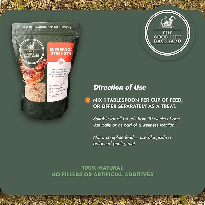 Good Life Backyard Superfood Strength for Chickens – General Wellbeing Nutrient Rich Poultry Supplement (2 lb Pouch) | Hatching Time