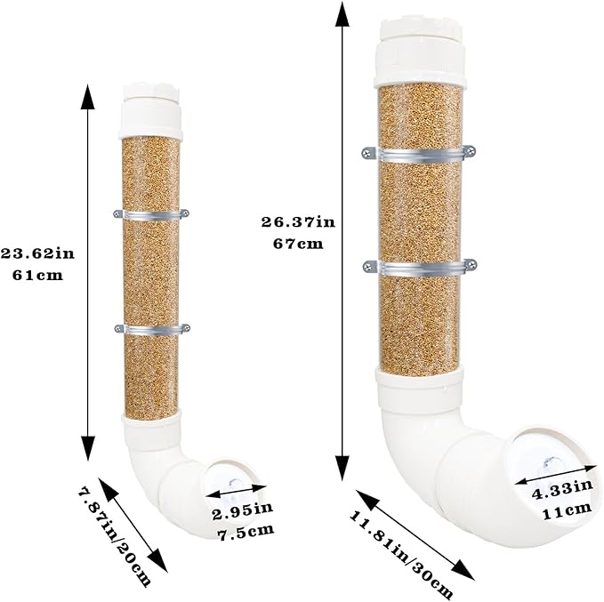 2-Pack Chicken Feeders No Waste, Chicken Feeder Kit with a Big One and a Small One, Automatic Chicken Feeder for Chicken Coop, PVC Gravity Poultry Feeders for Chickens, Ducks, Turkeys, Geese