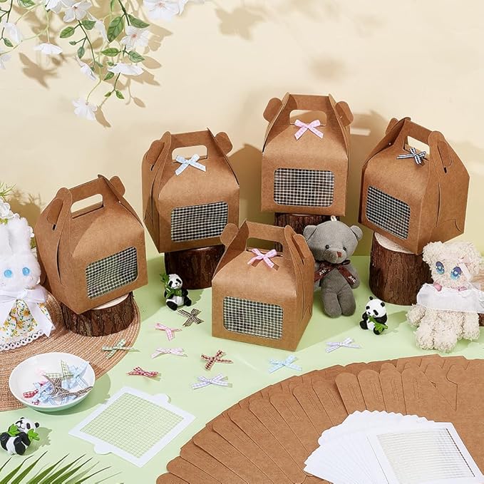 OLYCRAFT 20Pcs Chicken Party Favor Boxes Foldable Chicken Box with Bowknot Paper Straw Adhesive Nets Farm Animal Party Boxes Complete Farm Animal Box Kit Decoration for Chick Farms Theme Partys
