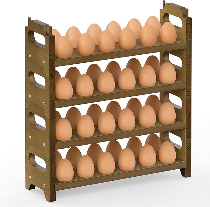 Tuenort Wooden Egg Holder for Countertop, 4 Tier Egg Rack for 48 Eggs, Kitchen Counter Wood Egg Organizer Tray Racks, Fits Quail, Duck, Turkey, Chicken Eggs