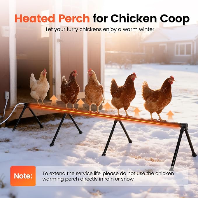 Heated Chicken Perch for Winter Thermo Heated Roosting Bar for Chickens Adjustable Temperature Heated Perch for Chicken Prevents Frozen Toes, Overheat Protection Chick Warm Coop Accessories