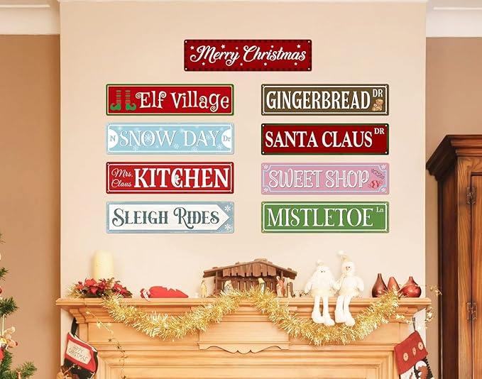 Candy Cane Lane Metal Tin Sign Vintage Funny Christmas Sign for Cafe Home Bar Farmhouse Christmas Art Wall Decoration Retro Poster 4x16 Inch